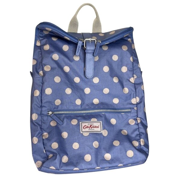 Cath Kidston London Light Blue Polka Dot Fold Over Backpack NWOT - Picture 1 of 16